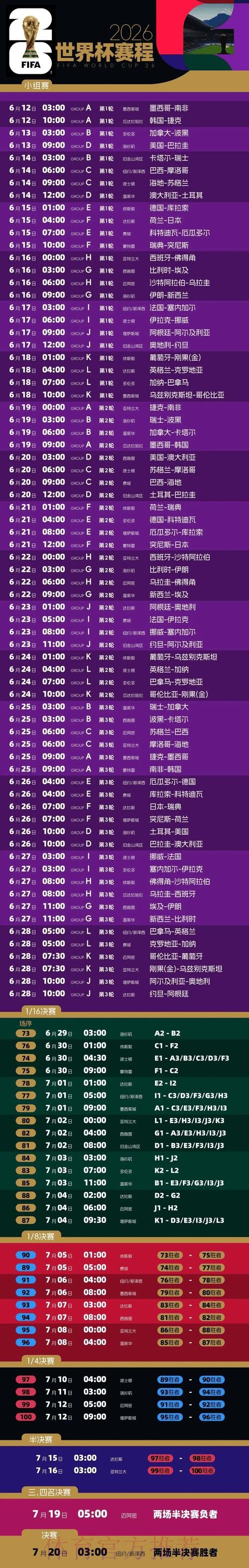 2026世界杯赛程一览实时赛程怎么看 2026世界杯赛程一览实时赛程怎么看